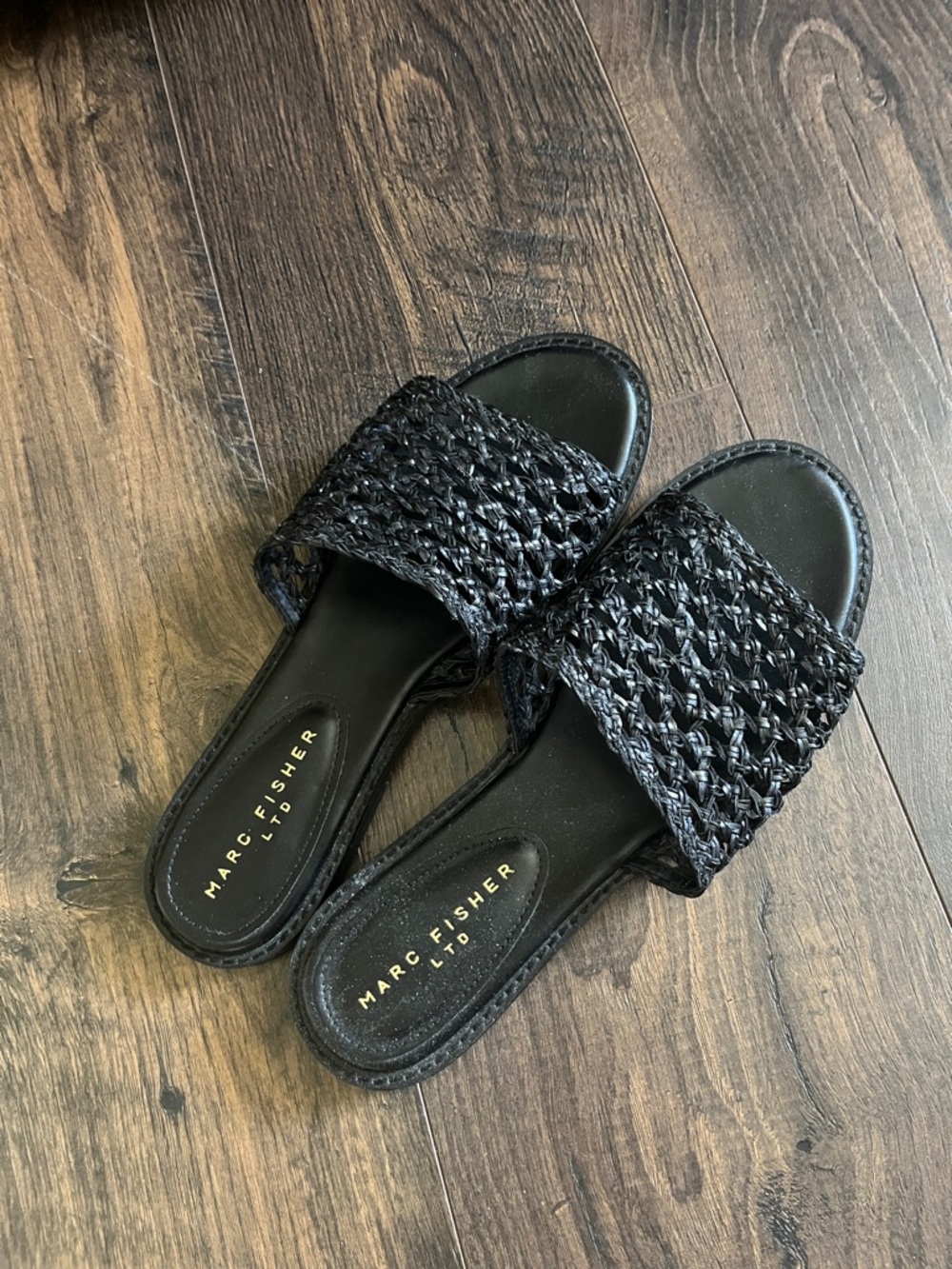 Marc Fisher Black Woven Slide Sandals